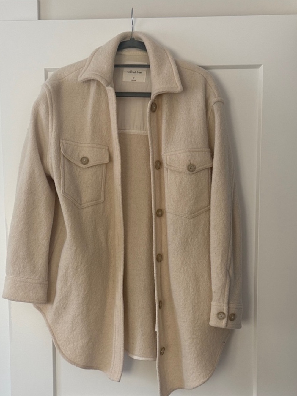 Wilfred Cream Wool-Blend Button Front Utility Shacket